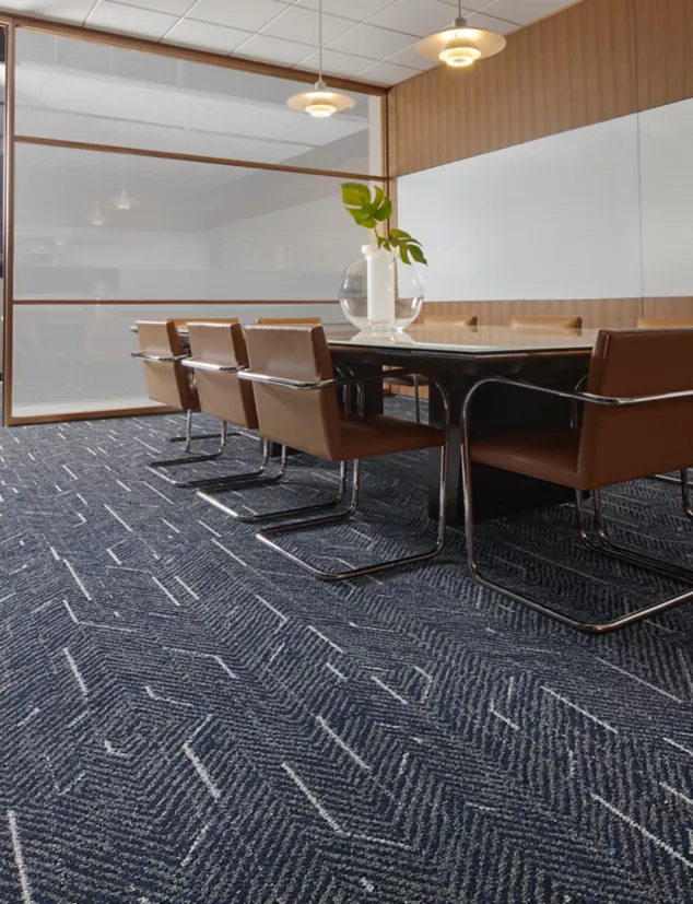 Interface Angular Times plank carpet tile in workplace meeting room