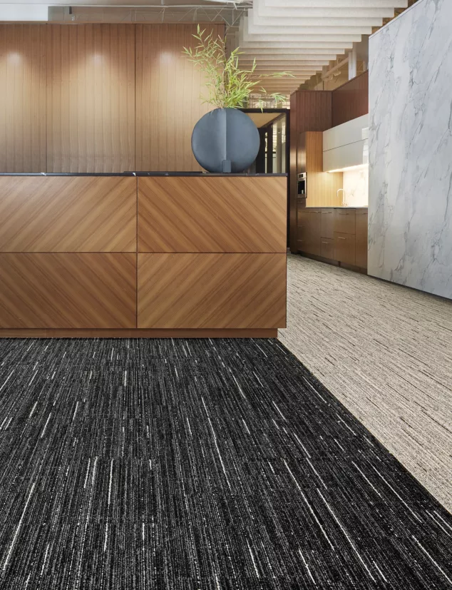 Interface Comes Around plank carpet tile in workplace reception area