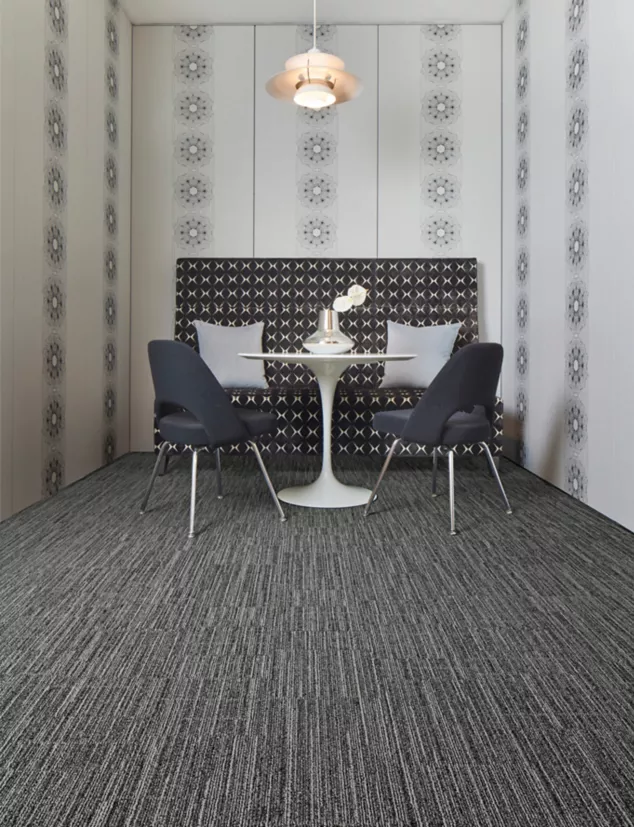 Interface Goes Around plank carpet tile in small meeting space