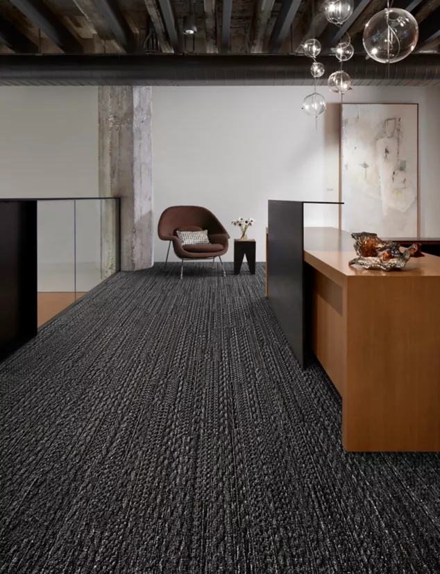 Interface E614 plank carpet tile in corporate reception area